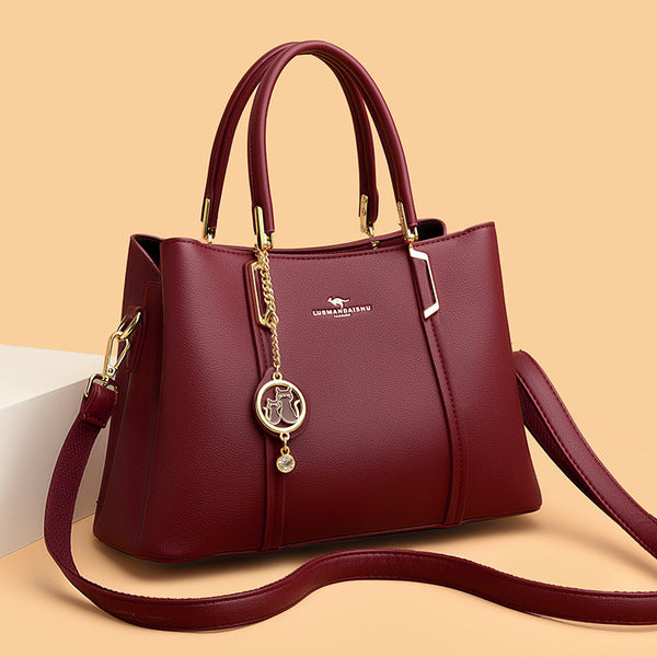 Laoman kangaroo Womens Large Capacity Leather Bag-Wine Red