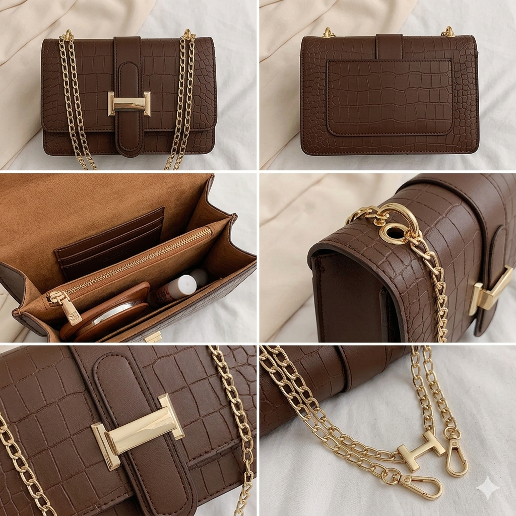 Stone Pattern Crossbody Women Shoulder's Bag-Brown