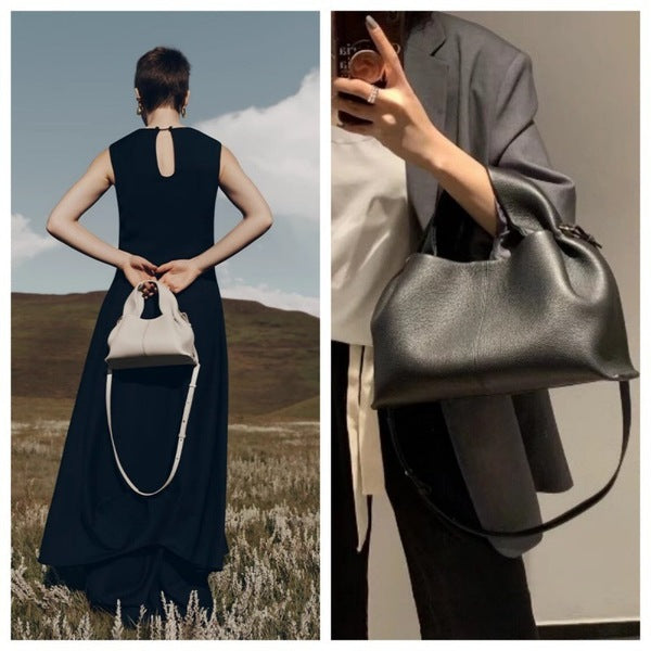 Polene Cloud Hand Bag Genuine Leather-Grey
