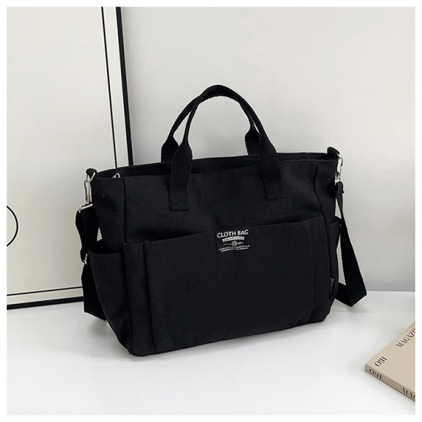 Canvas Crossbody Shoulder Bag for Female Students-Black