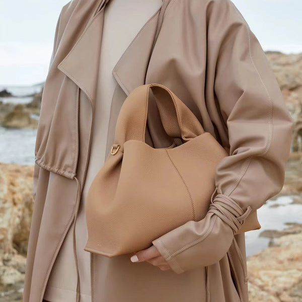 Polene Cloud Hand Bag Genuine Leather-Grey