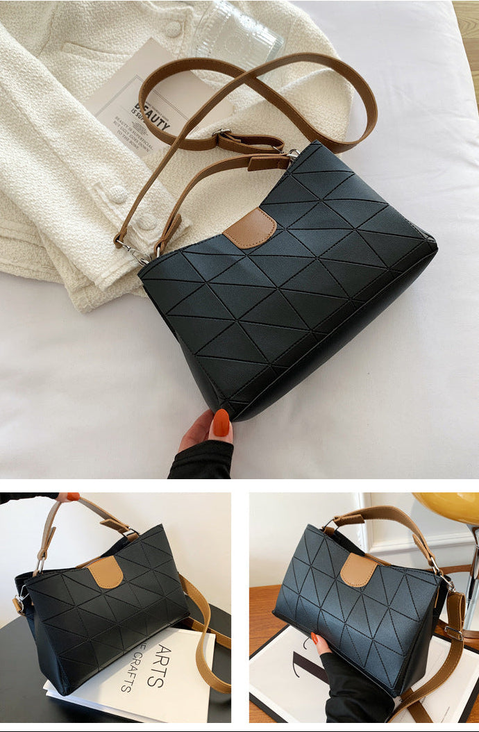 Single Shoulder Crossbody Women's Casual Bag-Black with Khaki