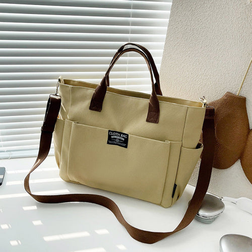 Canvas Crossbody Shoulder Bag for Female Students-Khaki