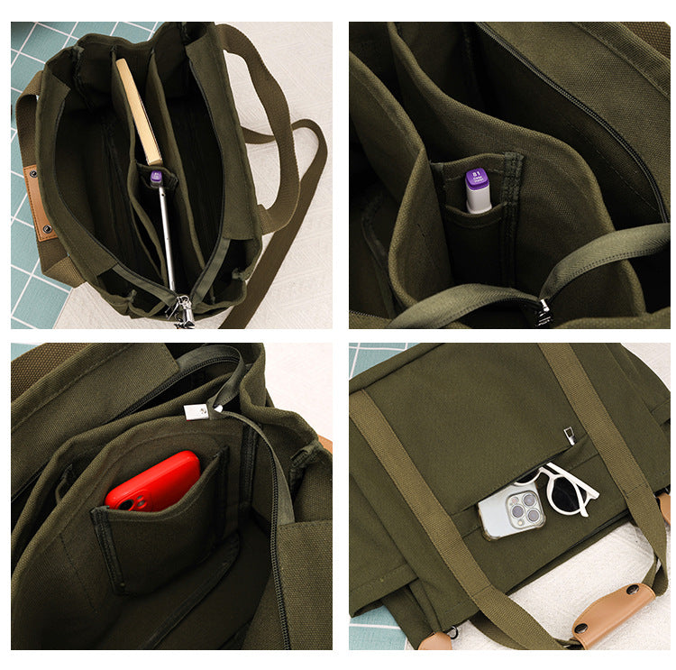 Multifunctional Canvas Hand Bag-Brown