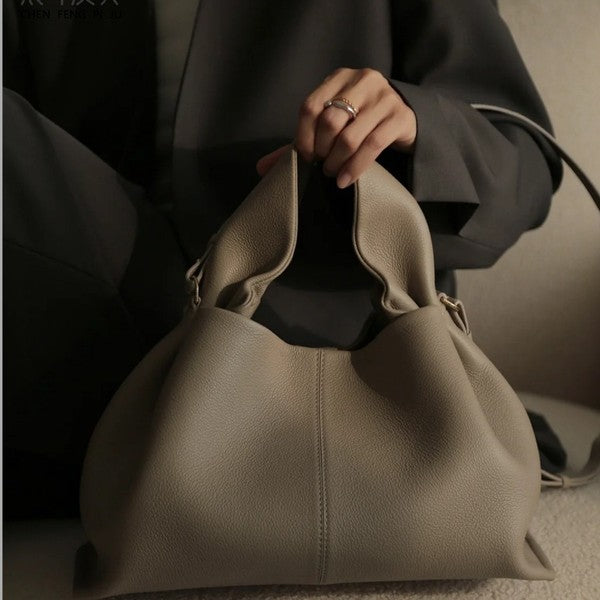Polene Cloud Hand Bag Genuine Leather-Grey