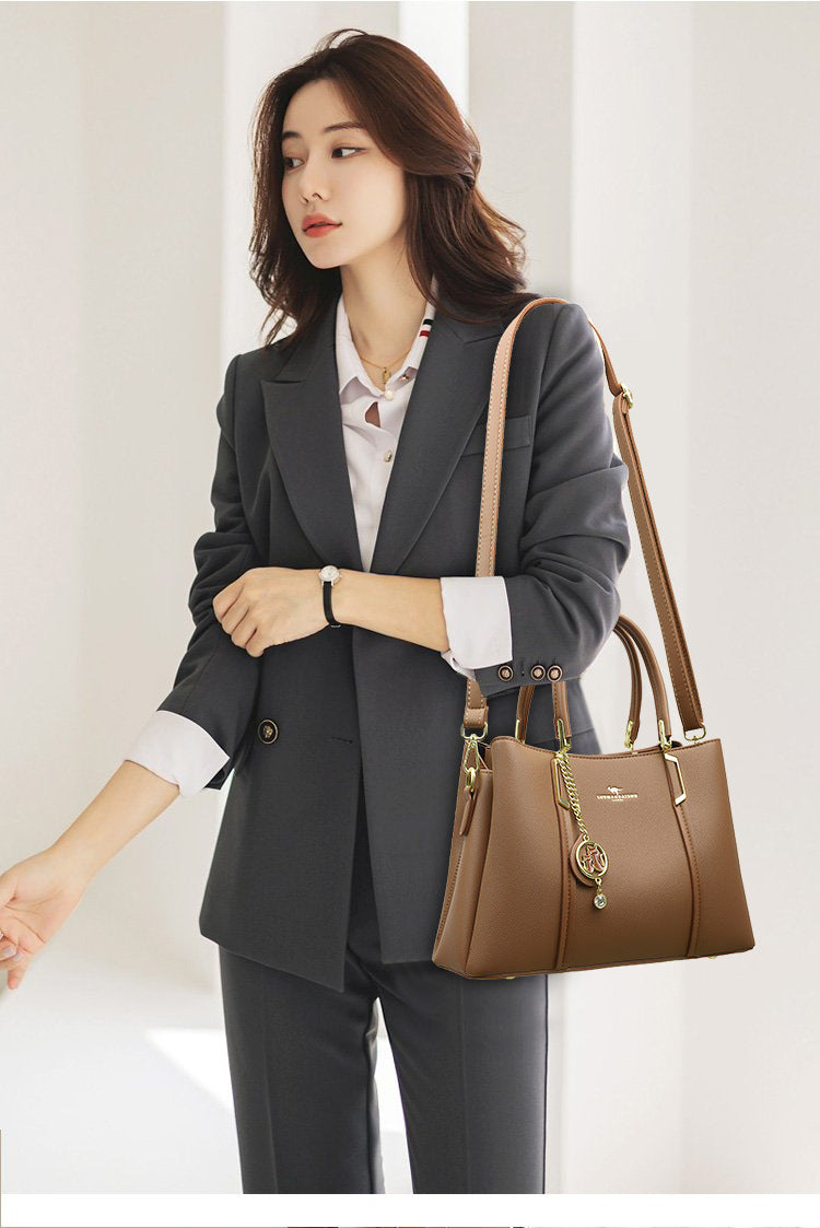 Laoman kangaroo Womens Large Capacity Leather Bag-Khaki