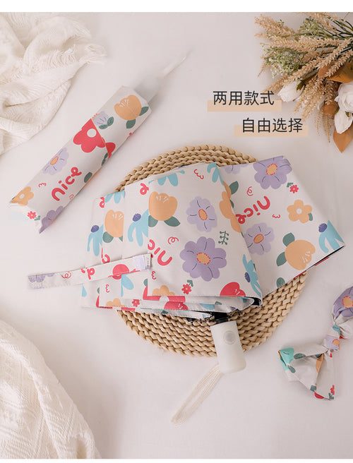 Buerxiang Oil Painted Automatic UV Protection Sun & Rain Umbrella-Flower Sea