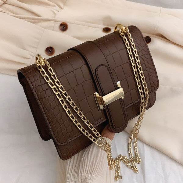 Stone Pattern Crossbody Women Shoulder's Bag-Brown