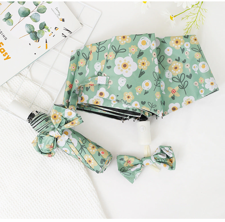 Buerxiang Oil Painted Automatic UV Protection Sun & Rain Umbrella-Green Flowers