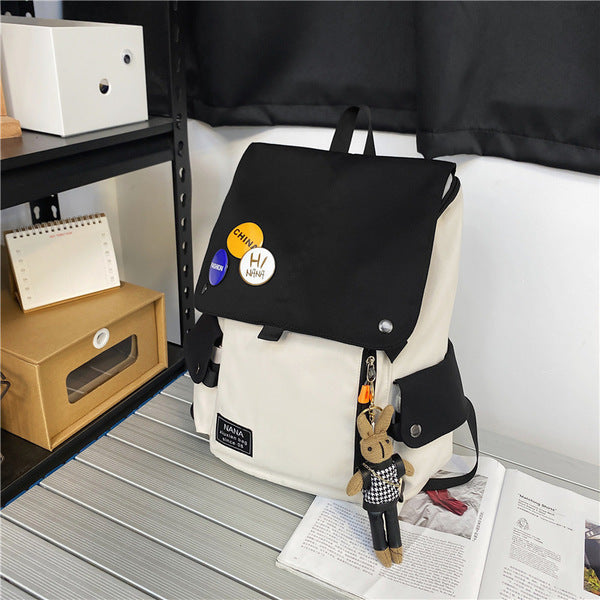 Retro Backpack for Students-Black/Off-White