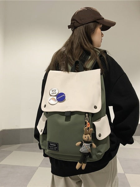 Retro Backpack for Students-Army Green