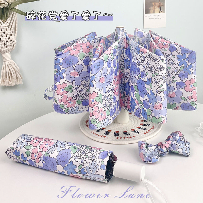 Buerxiang Oil Painted Automatic UV Protection Sun & Rain Umbrella-Lilac