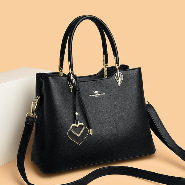 Laoman kangaroo Womens Large Capacity Leather Bag-Black
