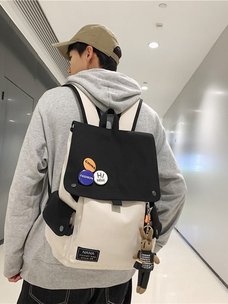Retro Backpack for Students-Black/Off-White