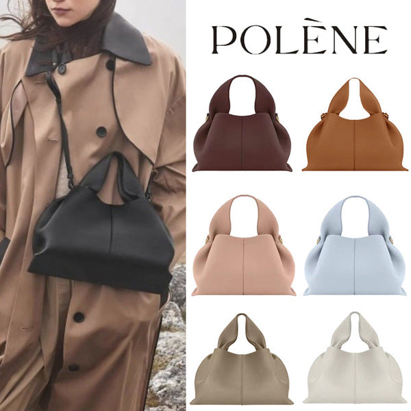 Polene Cloud Hand Bag Genuine Leather-Grey