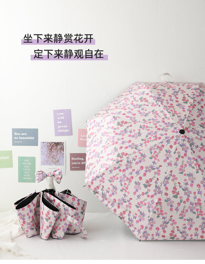 Buerxiang Oil Painted Automatic UV Protection Sun & Rain Umbrella-Pink & Purple Floral