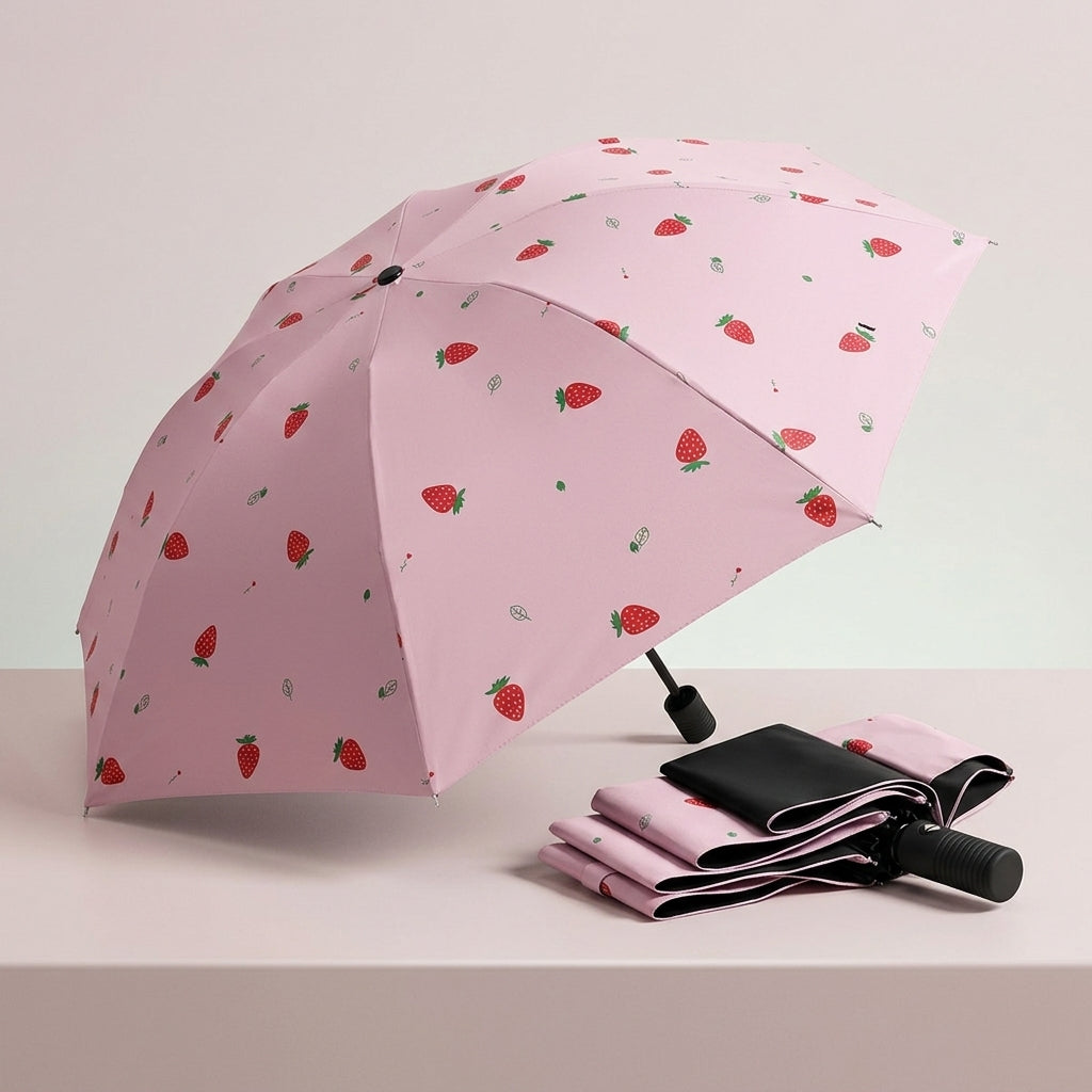 Sunny or Rainy Creative Sun Umbrella-Strawberry Powder