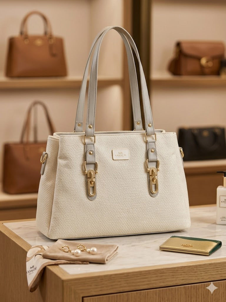 Golden White Shoulder Crossbody Hand Bag