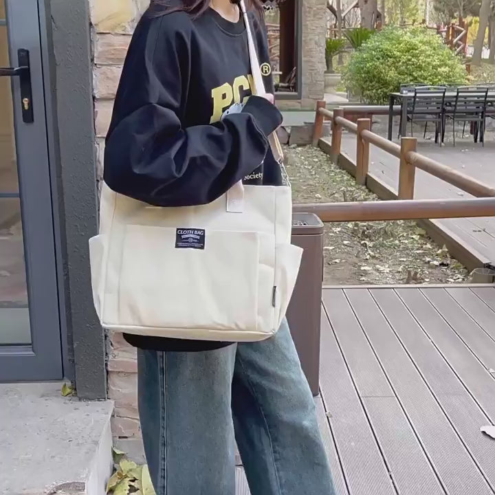 Canvas Crossbody Shoulder Bag for Female Students-Black