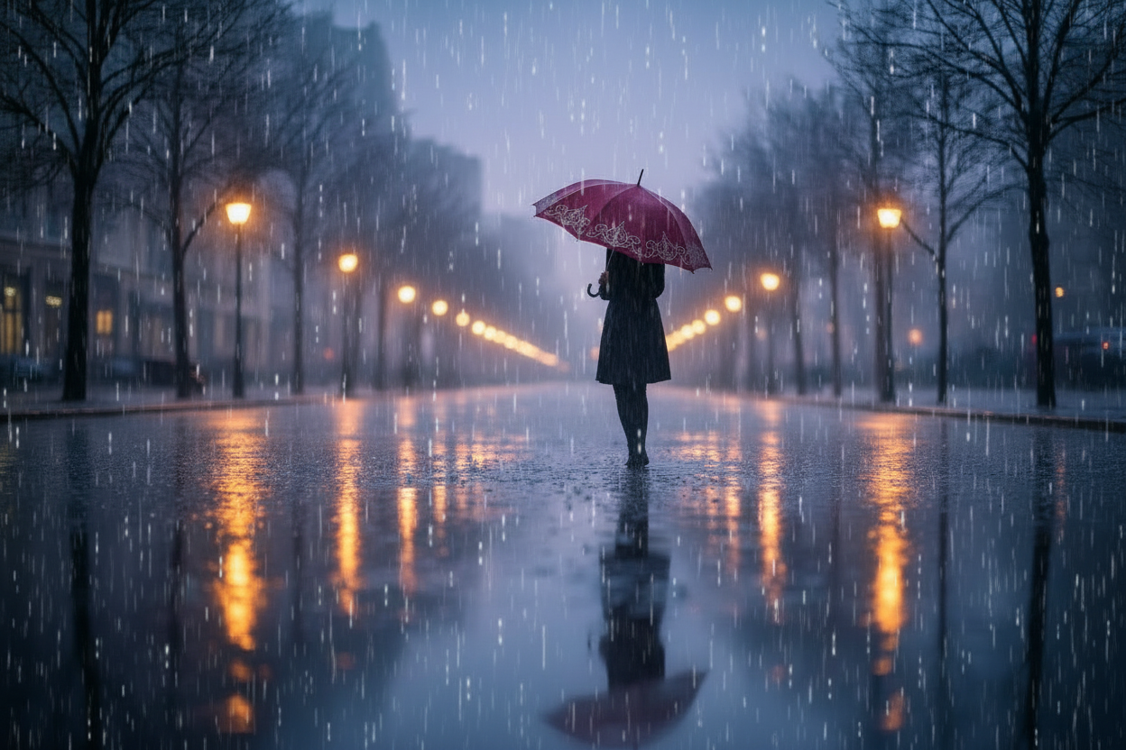 Umbrella and Rain Background